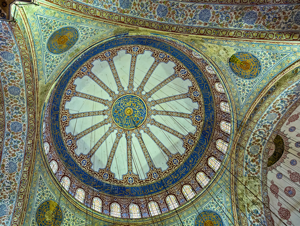 ceiling painting of the Sultan Ahmed Mosque. Turkey