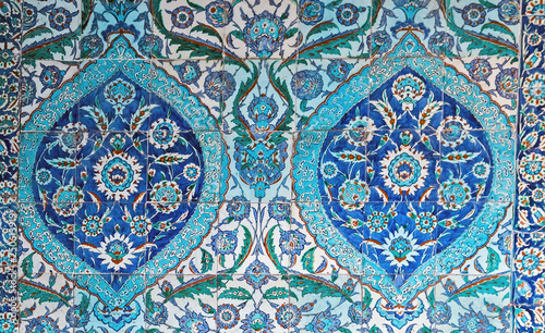 Tiled background with oriental ornaments composition Turkish Blue
