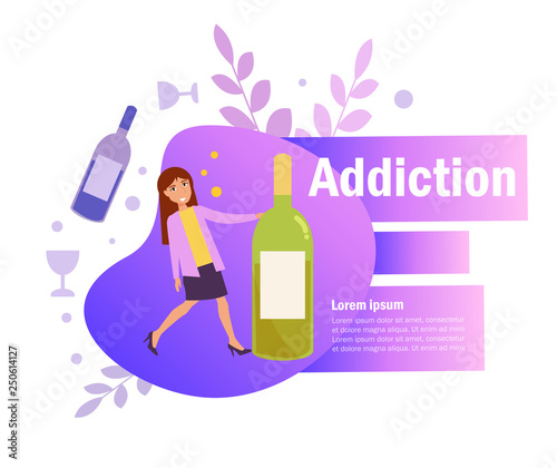 Alcohol dependence Vector. Cartoon. Isolated art on white background. Flat