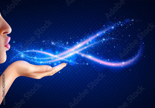 Woman Blowing Glowing Lights