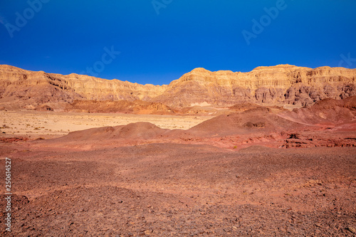 View of the desert on a bright sunny day. Timna Park in Arava desert near Eilat, Israel