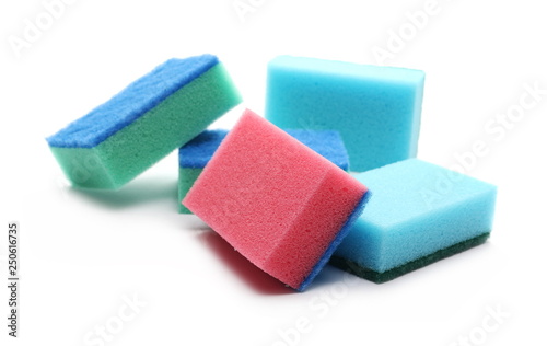 Colorful sponges isolated on white background