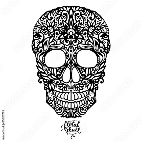 Hand drawn floral hand drawn patterned skull
