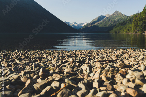 Landscape with the image lake and the mountains in Altai. photo
