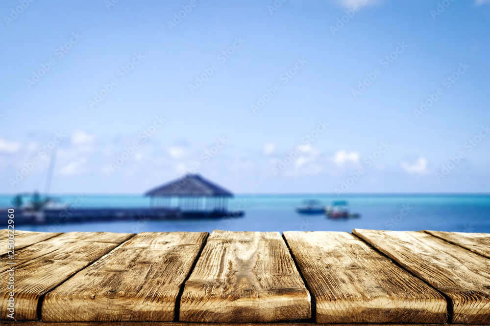 Fototapeta premium Desk of free space and sea landscape