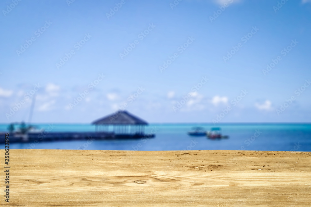 Fototapeta premium Desk of free space and sea landscape 