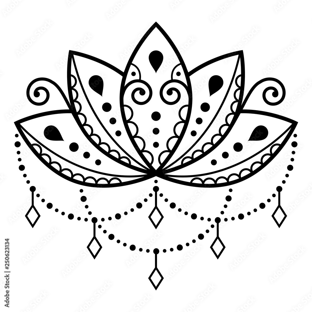 Lotus flower vector design, Mehndi henna tattoo style, Yoga or zen decoration, style Stock Vector | Adobe Stock