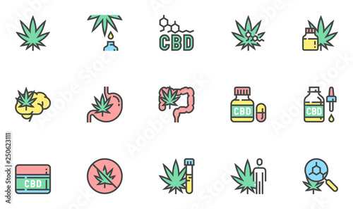 Cannabidiol Vector Line Icons Set. CBD, Cannabis, Hemp Oil. Editable Stroke. 48x48 Pixel Perfect.