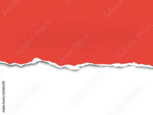 Torn a half sheet of red paper from the bottom. Vector template paper design. White background under it.