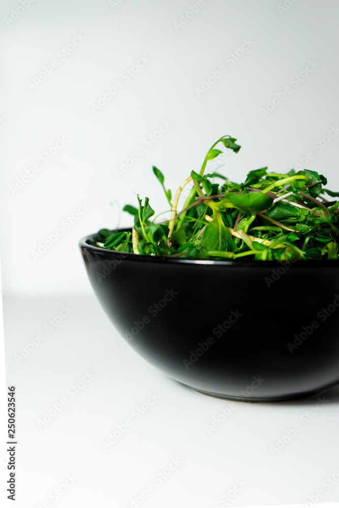 green salad grass in a black plate
