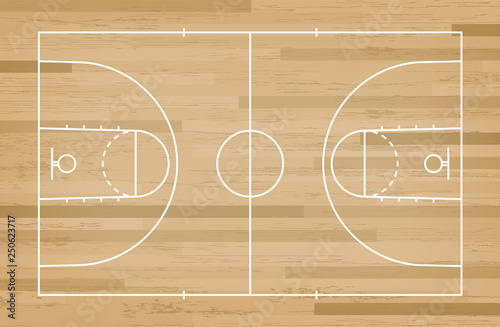 Basketball court floor with line on wood pattern texture background. Basketball field. Vector.