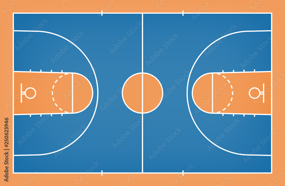 Plakat Basketball court floor with line on wood pattern texture background. Basketball field. Vector.