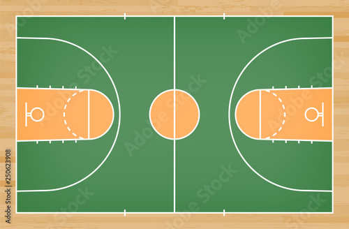 Basketball court floor with line on wood pattern texture background. Basketball field. Vector.