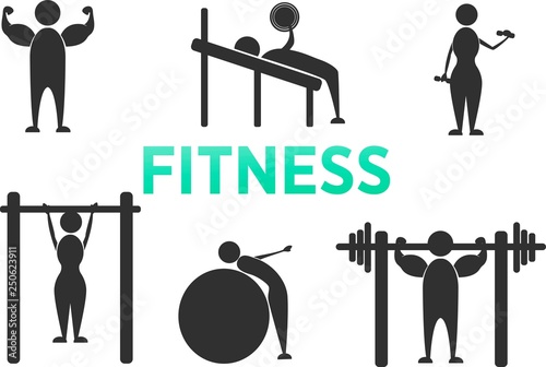 Body Workout Exercise Fitness Training Stick Figure Pictogram Icons. Man and woman.