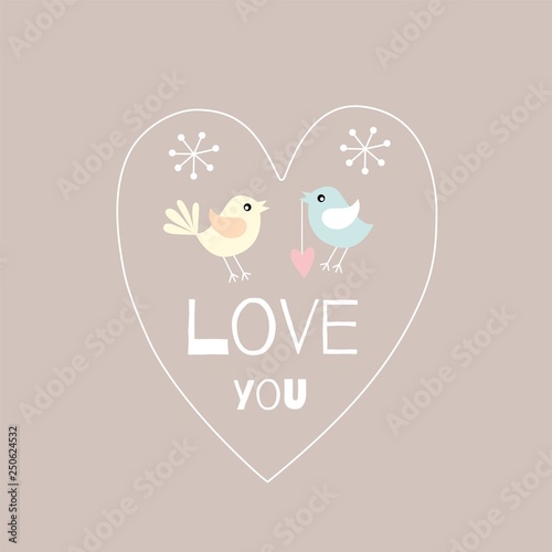 Pair of lovebirds isolated on gray background / Love me
