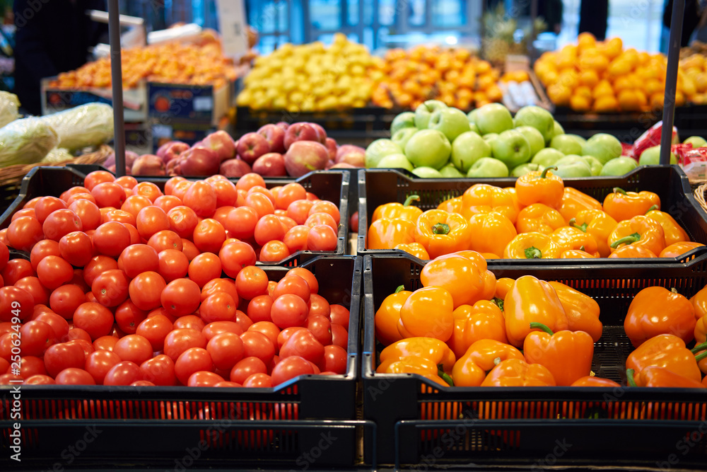 Fruits and vegetables in supermarket for sale