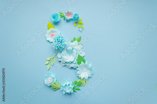 Wallpaper Mural March 8 Women's Day card with blue paper flowers Torontodigital.ca