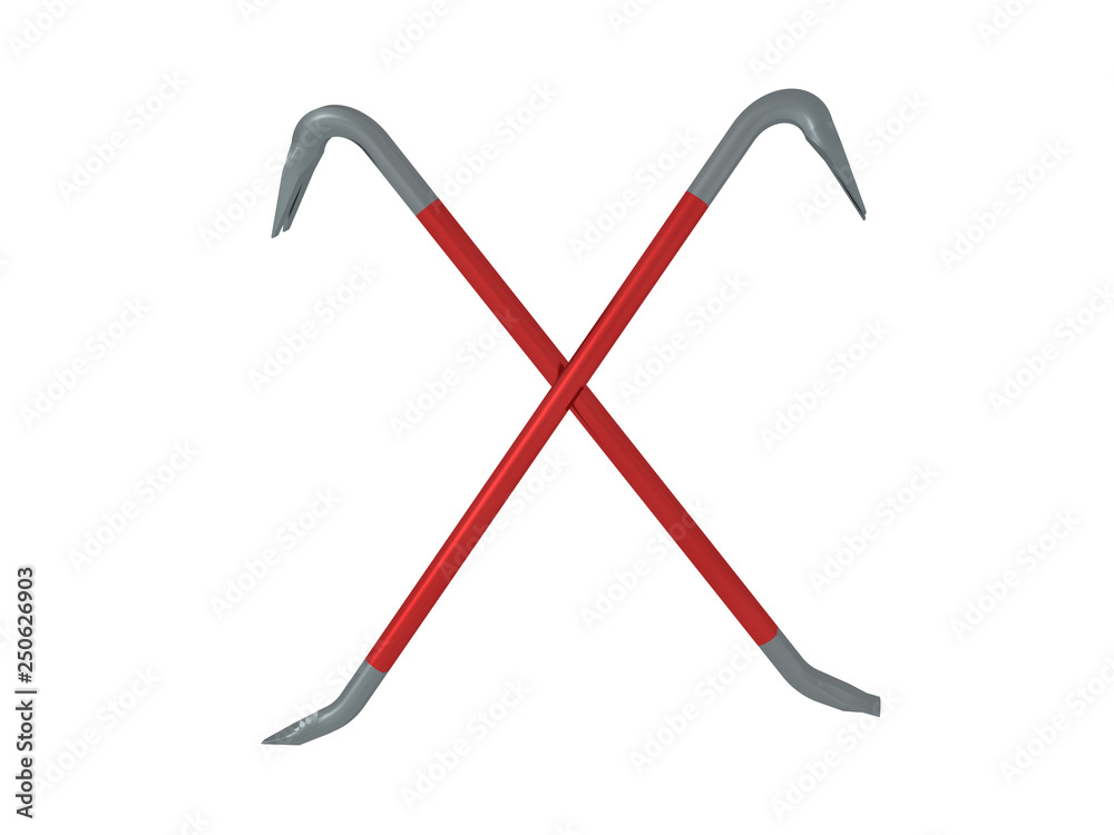 3D rendering of two crowbars crossed together 3D rendering of two crowbars crossed together