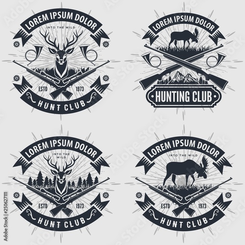 Set of Vintage style hunt club logos, labels, badges or emblems. Vector illustration