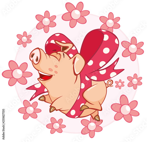  Vector Illustration of a Cute Pig. Cartoon Character 