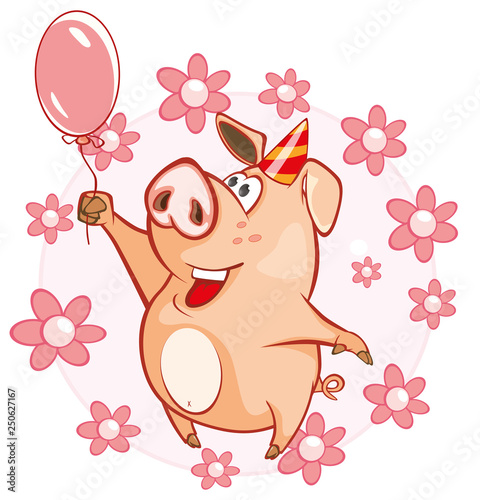  Vector Illustration of a Cute Pig. Cartoon Character 