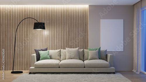 Wallpaper Mural Modern house interior. Night. Evening lighting. 3D rendering. Torontodigital.ca