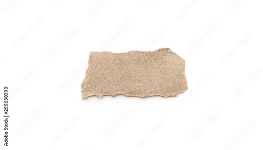 Obraz premium Recycled paper craft stick on a white background. Brown paper torn or ripped pieces of paper isolated on white.