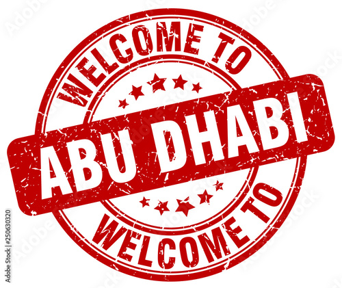 welcome to Abu Dhabi red round vintage stamp