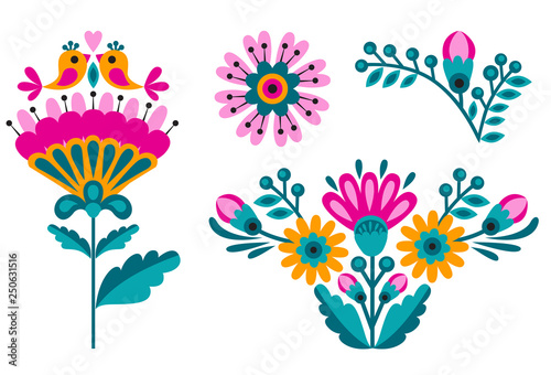 flower ethnic decoration. Fashion mexican, navajo or aztec, native american ornament.  Colored vector design element for frame and border, textile, fabric or paper print. Vector illustration © anhut