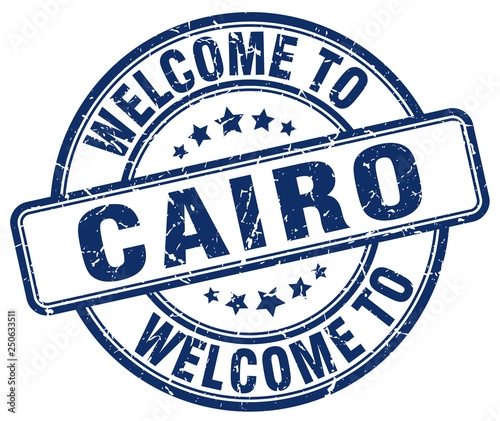welcome to Cairo blue round vintage stamp