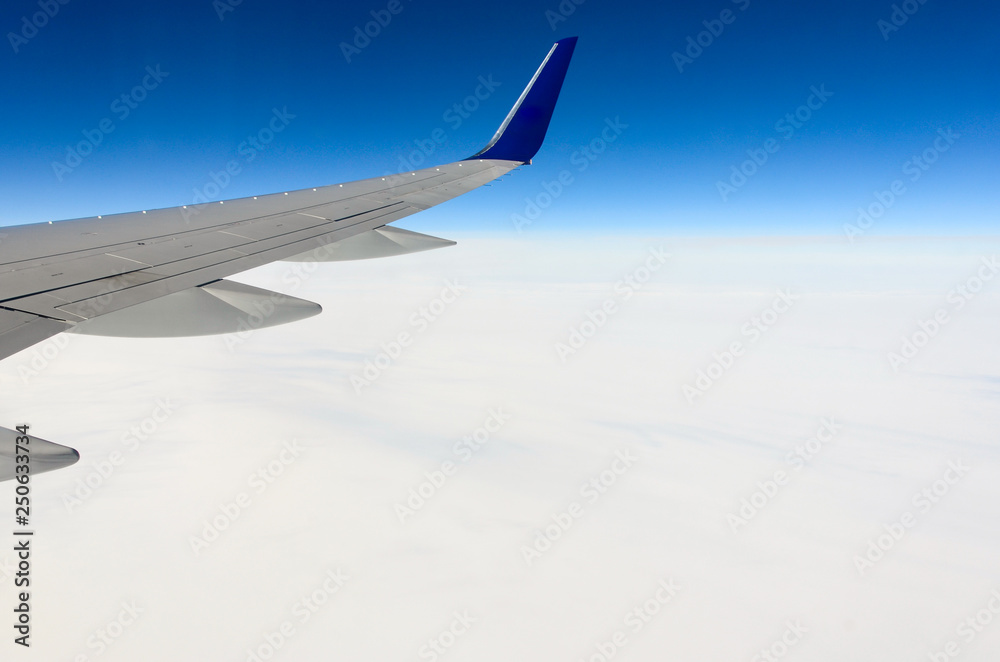 Obraz premium Airplane wing over Greenland's glaciers 1