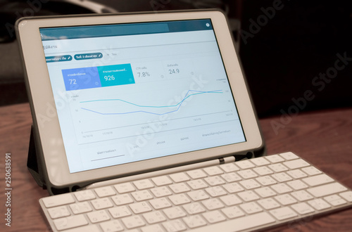 Website analytics dashboard on tablet