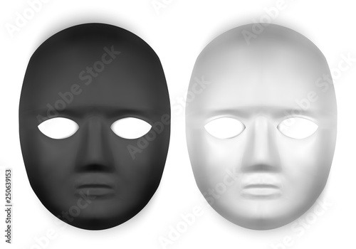 Realistic black and white masks, mask pattern design, vector illustration