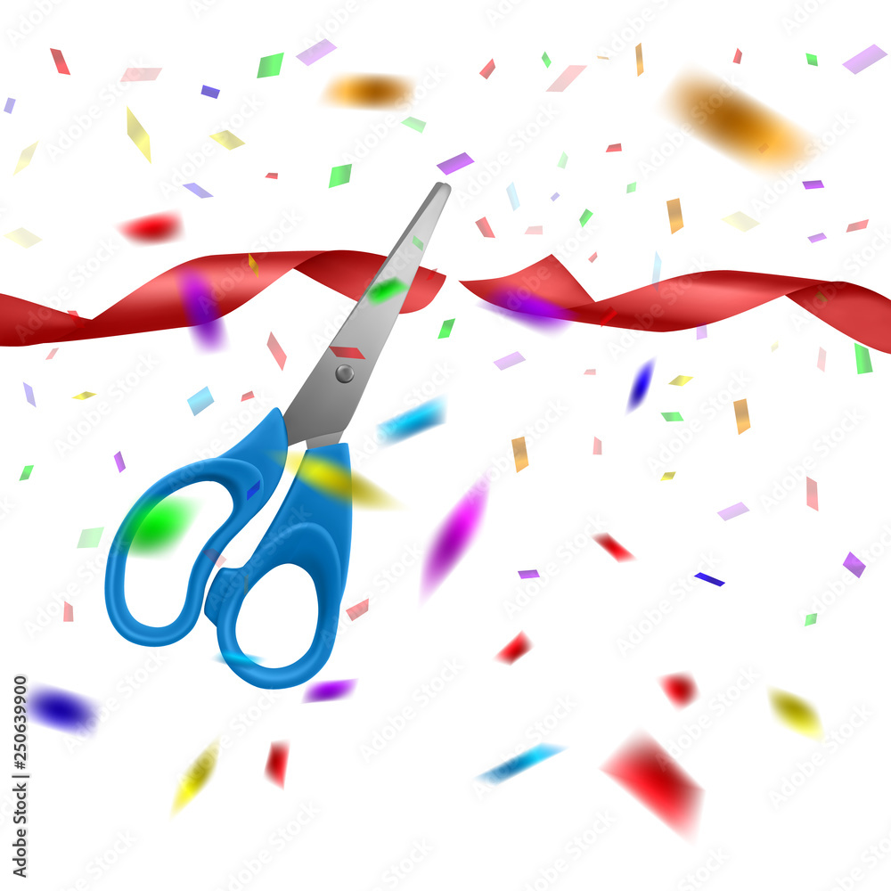 Grand Opening, Realistic illustrations Of Scissors Cut the Red Ribbon Grand Opening, Realistic illustrations Of Scissors Cut the Red Ribbon