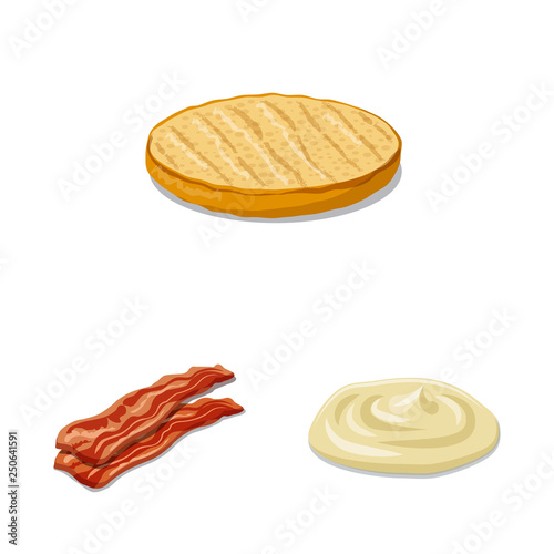 Vector illustration of burger and sandwich icon. Set of burger and slice stock symbol for web.