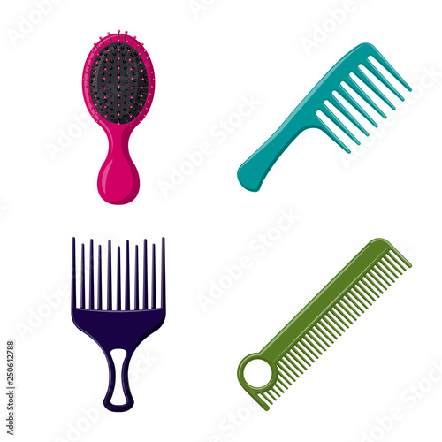 Vector illustration of brush and hair sign. Set of brush and hairbrush stock symbol for web.