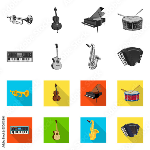 Vector illustration of music and tune icon. Set of music and tool stock vector illustration.