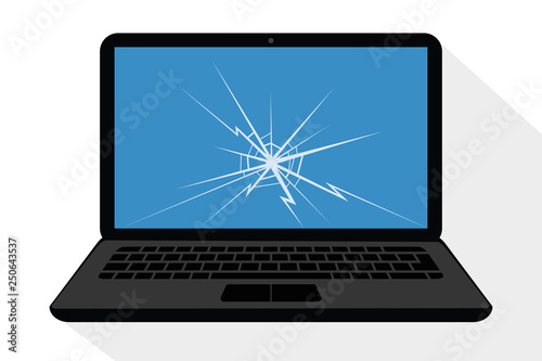 broken laptop display with crack vector illustration EPS10