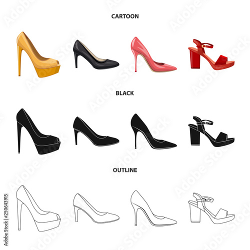 Vector design of footwear and woman sign. Set of footwear and foot vector icon for stock.