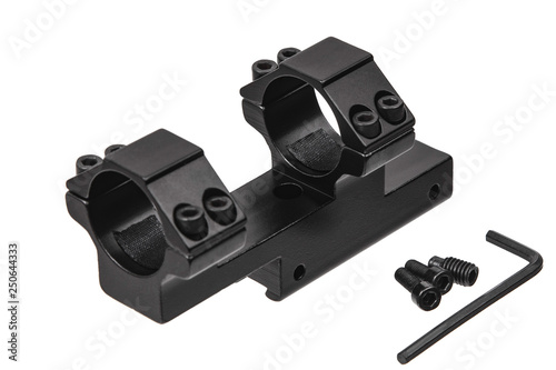 Quick disconnect mount made for holding a scope on a rifle isolated on white back. Quick Release Sniper Cantilever Scope Mount.