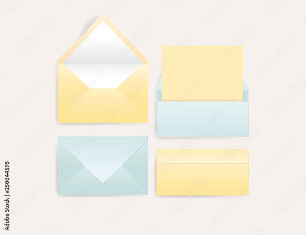 Set of blank realistic envelopes with a sheet of paper. Set of blank realistic envelopes with a sheet of paper.