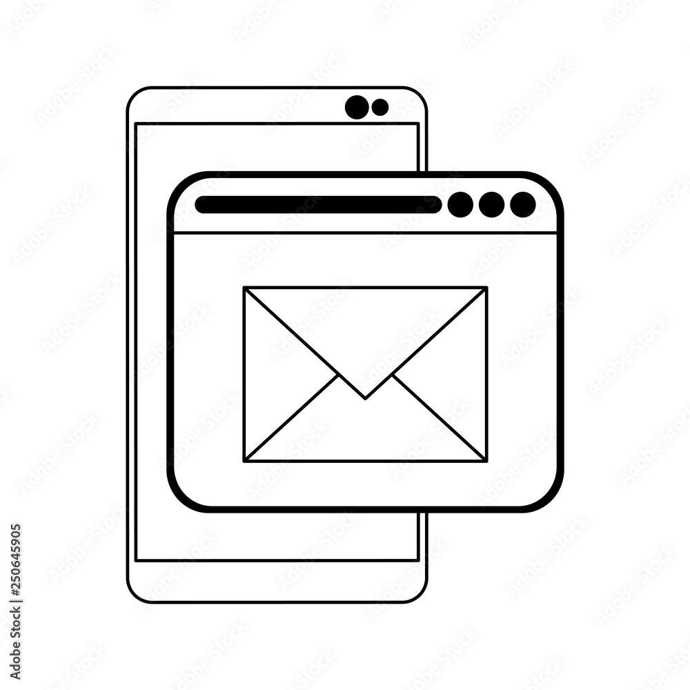 smartphone and email sending from website black and white smartphone and email sending from website black and white