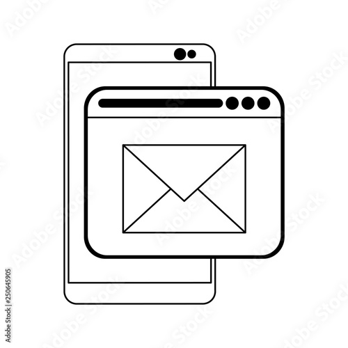 smartphone and email sending from website black and white