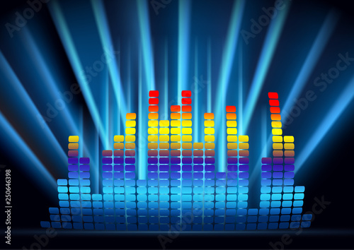 Abstract form of sound wave, digital equalizer, sound impulses of musical rhythm. Bright background for your design. Vector illustration