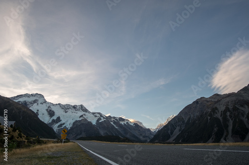 Street leading towards Mount Cook, New Zealand