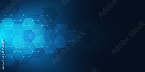 Technology abstract background. Geometric texture with molecular structures and chemical engineering. Abstract background of hexagons pattern.