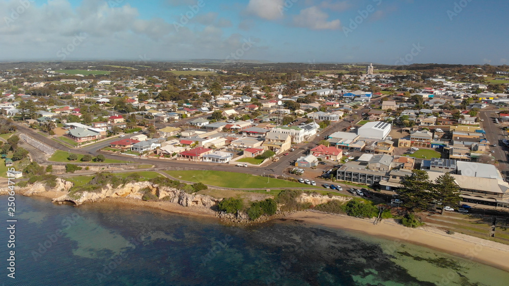 Kingscote cityscape and coastline aerial view, Kangaroo Island, South Australia