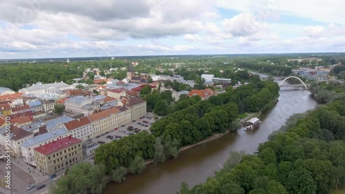 Aerial view of Tartu, Estonia. City river and skyline photo