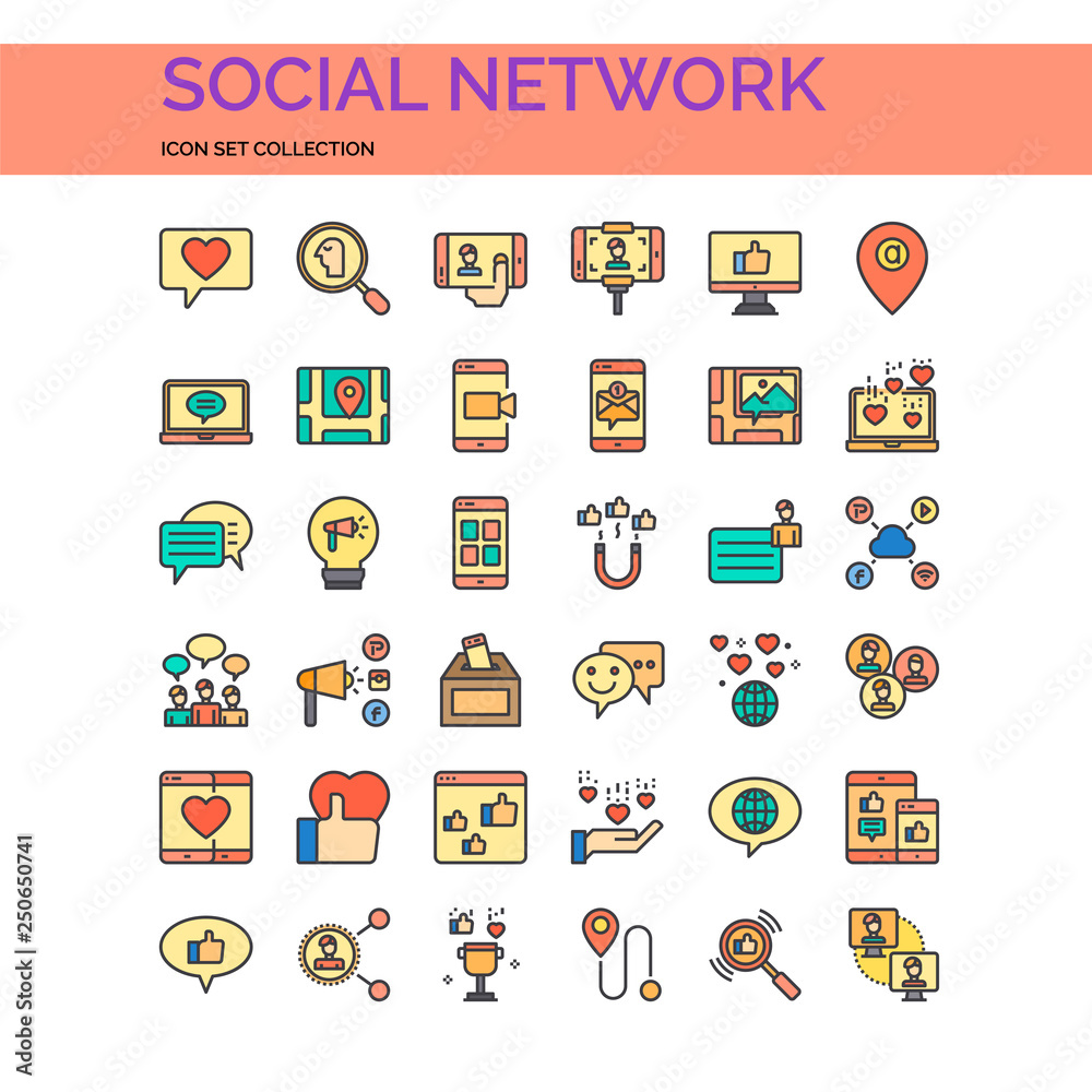 Fototapeta premium Social Network Icons Set. UI Pixel Perfect Well-crafted Vector Thin Line Icons. The illustrations are a vector.