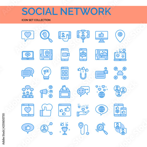 Social Network Icons Set. UI Pixel Perfect Well-crafted Vector Thin Line Icons. The illustrations are a vector.